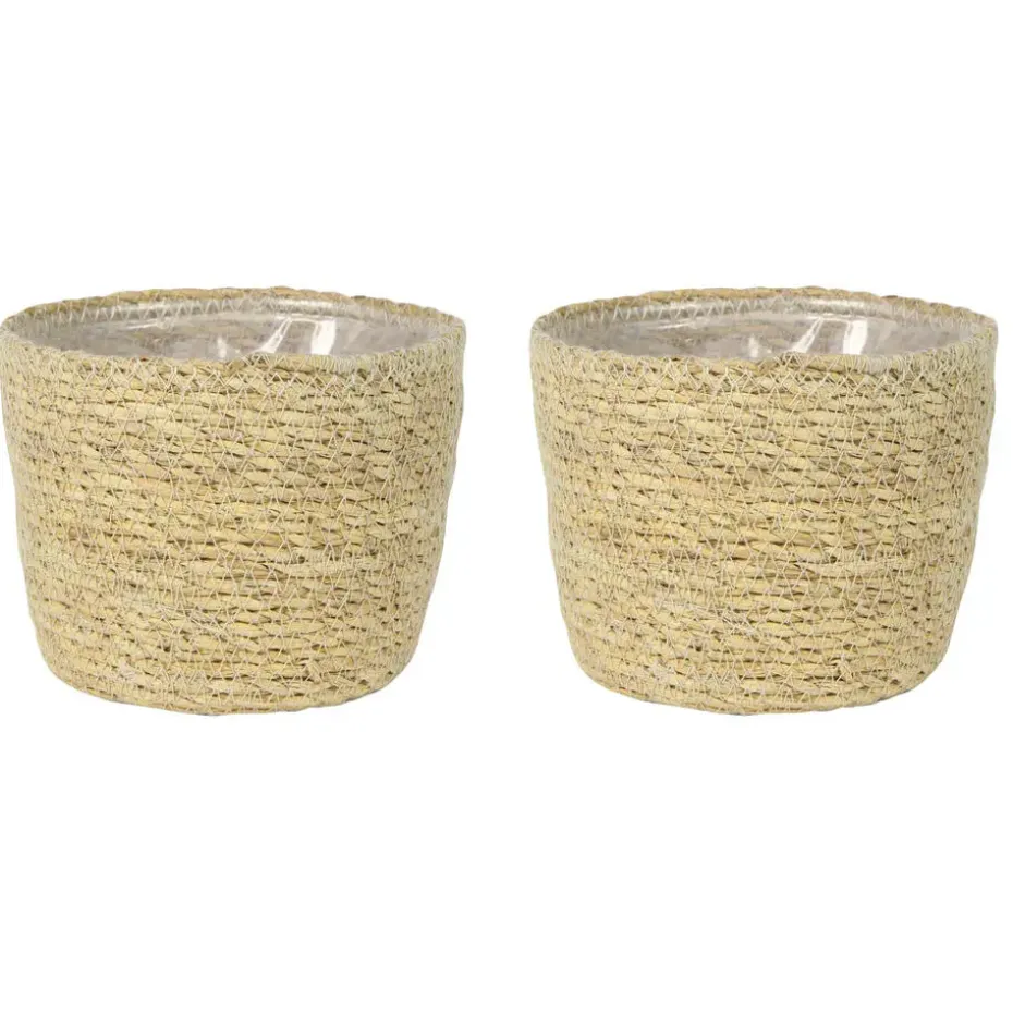 Ter Steege Plantenmand - zeegras - rotan - beige - 15 x 12 cm