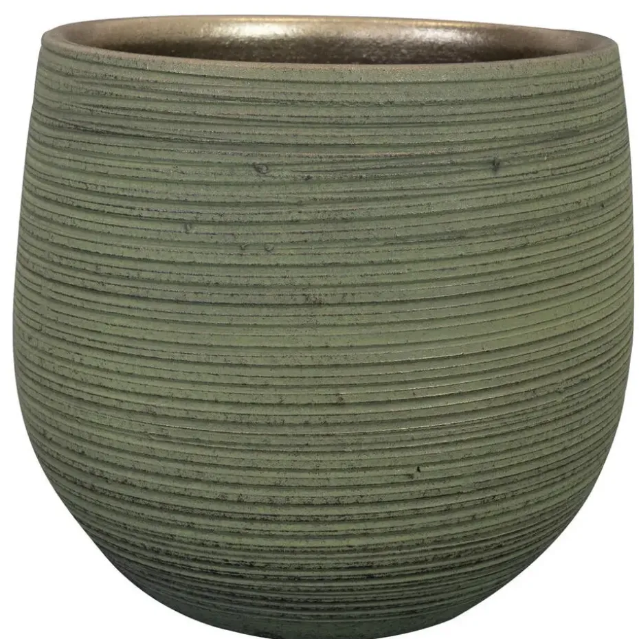 Ter Steege Plantenpot - keramiek - donkergroen - stripes -31x28cm