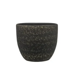 Ter Steege Plantenpot/Bloempot Lava Stone - zwart - D15 x H13 cm