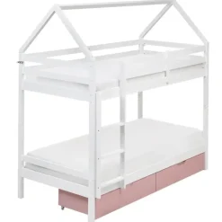 TERNAS - Hoogslaper opberglades - Wit/Roze - 90 x 200 cm - Dennenhout