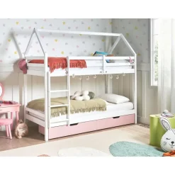 TERNAS - Hoogslaper opberglades - Wit/Roze - 90 x 200 cm - Dennenhout