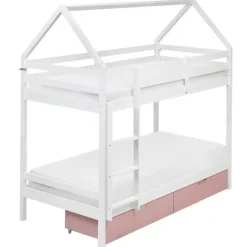 TERNAS - Hoogslaper opberglades - Wit/Roze - 90 x 200 cm - Dennenhout