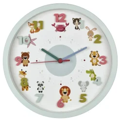 TFA Kinderkamer wandklok - dieren - lichtblauw - D30 cm - rond