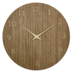 TFA Wandklok - donker naturel hout - hout - D30 cm