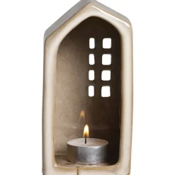 Theelichthouder Huis - beige - 14x11x7,5 cm
