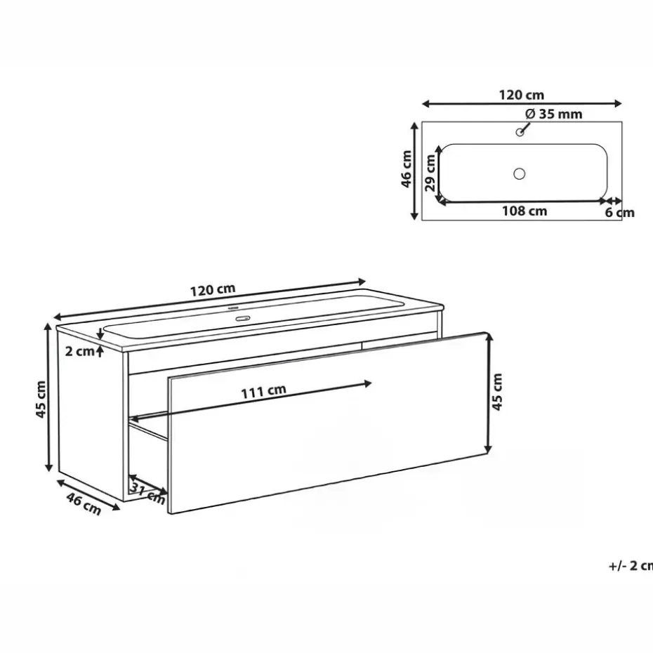 TITICACA - Wandgemonteerd meubel met wasbak - Donkerbruin - MDF