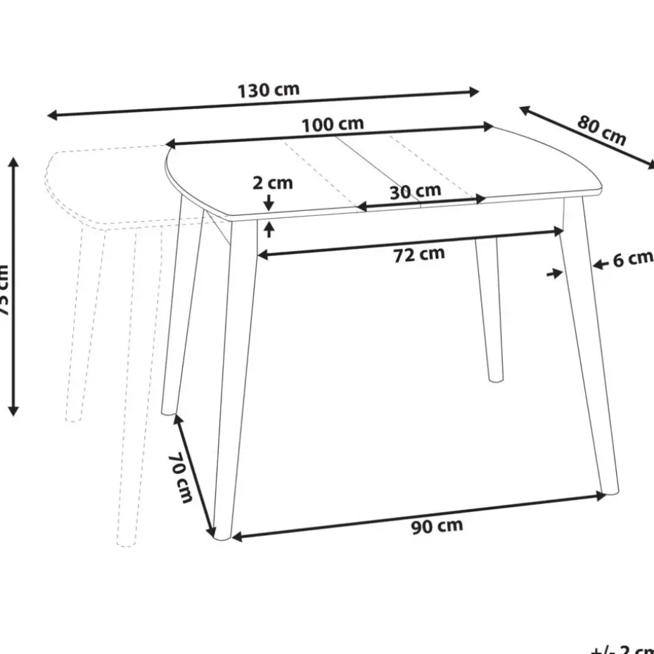 TOMS - Uitschuifbare eettafel - Lichthout - 100/130 x 80 cm - MDF