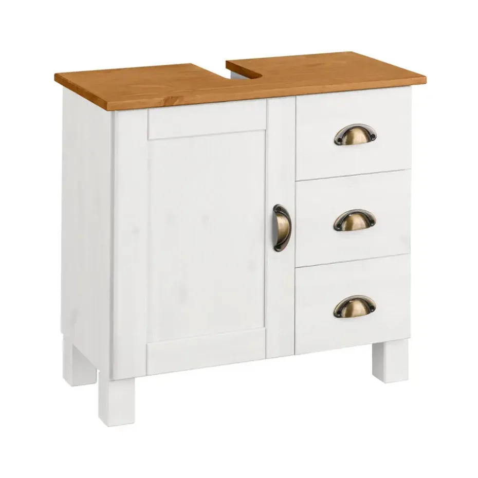 Toscana - Wastafelonderkast met 3 lades en 1 deur van grenen in wit