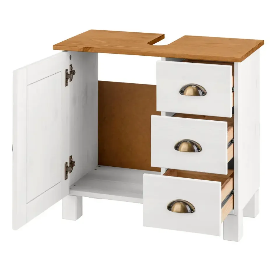 Toscana - Wastafelonderkast met 3 lades en 1 deur van grenen in wit