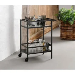 Trolley Zwart Metaal/Glas - 70x42x85cm - Bronco