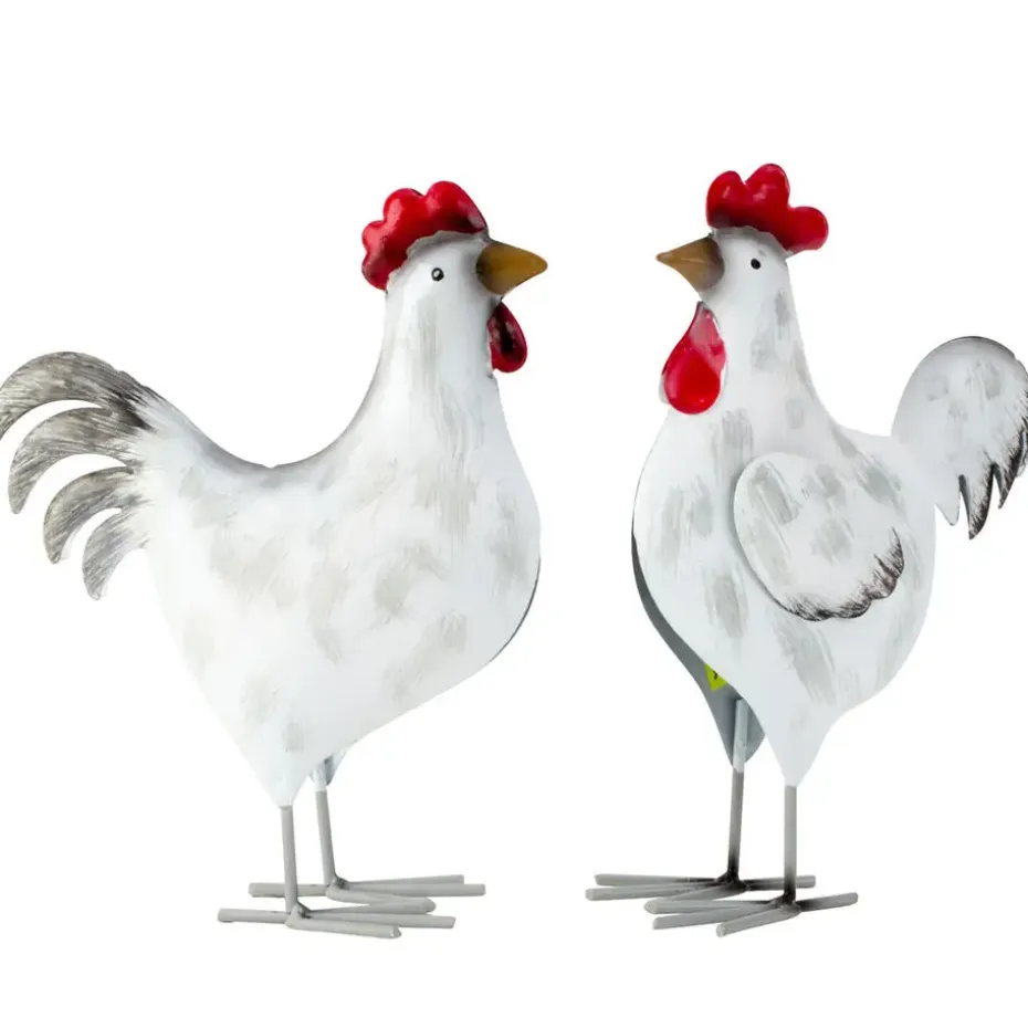 Tuin decoratie dieren/vogel beeldje - Kip/Haan - 21 cm - metaal