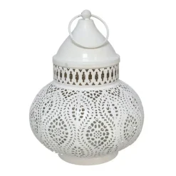 Tuin lantaarn - Marokkaanse sfeer - wit/goud - D15 x H19 cm - metaal