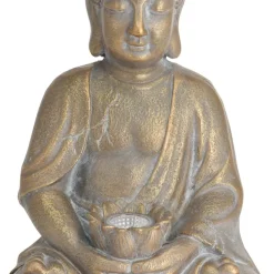 Tuinbeeld - Boeddha - goudkleurig - solar verlichting - 44 cm