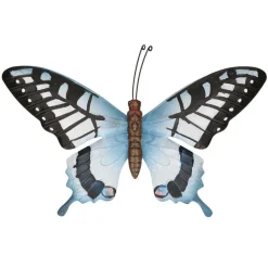 Tuindecoratie vlinder - grijsblauw en zwart - metaal - 35 x 24 cm