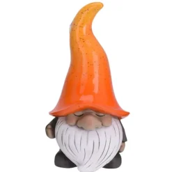 Tuinkabouter gnoom - oranje muts - polystone - 23 cm