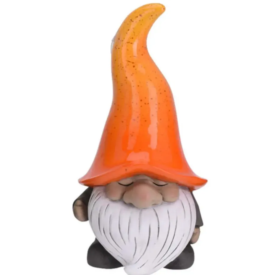 Tuinkabouter gnoom - oranje muts - polystone - 23 cm