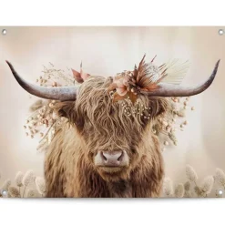 Tuinposter Highlander in bloemen - 60 x 80cm - Beige