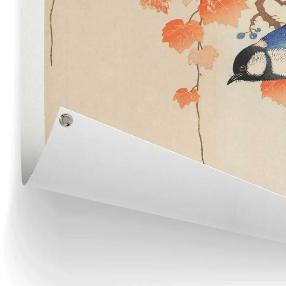 Tuinposter Ohara Koson Great tit - 80 x 60cm - Oranje