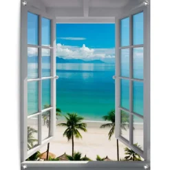 Tuinposter Uitzicht over zee - 80 x 60cm - Blauw