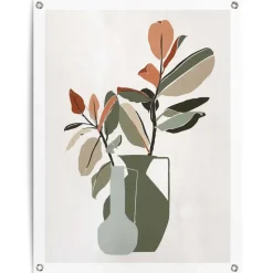 Tuinposter Vaas met bladertakken - 80 x 60cm - Groen