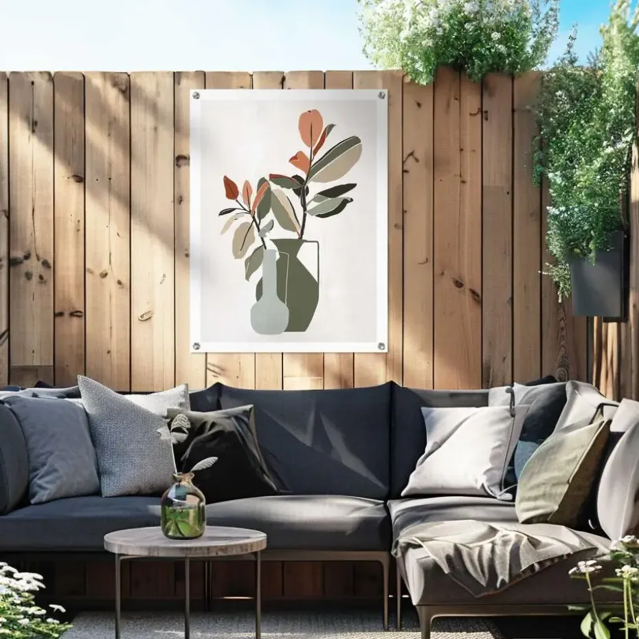 Tuinposter Vaas met bladertakken - 80 x 60cm - Groen