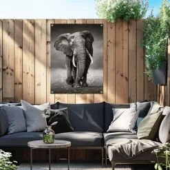 Tuinposter Wandelende olifant - 80 x 60cm - Zwart