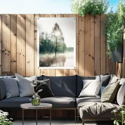 Tuinposter Zon door de bomen - 80 x 60cm - Groen
