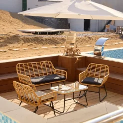 Tuinset van rotan en metaal in zwart