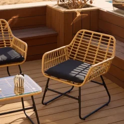 Tuinset van rotan en metaal in zwart