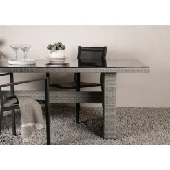 Tuintafel Grijs Wicker/Glas - 200x100x74cm - Padova