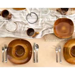 TURMERIC - Serviesset 16 delig - Goudbruin - Steengoed