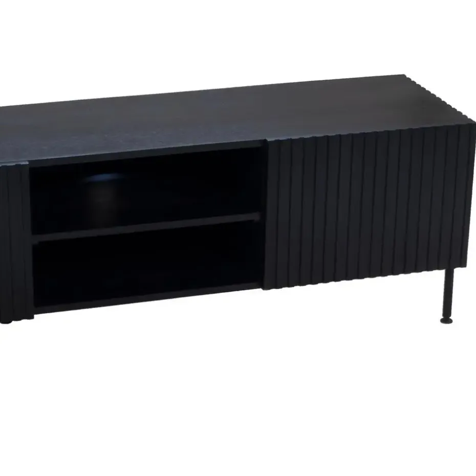 Tv-Meubel Mangohout Zwart - 200x40x50cm - 3-Deurs - Kast Roman