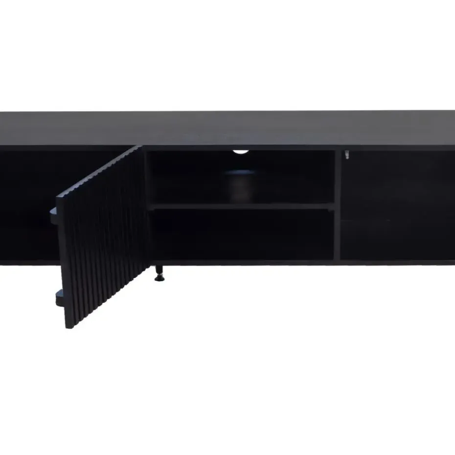 Tv-Meubel Mangohout Zwart - 200x40x50cm - 3-Deurs - Kast Roman