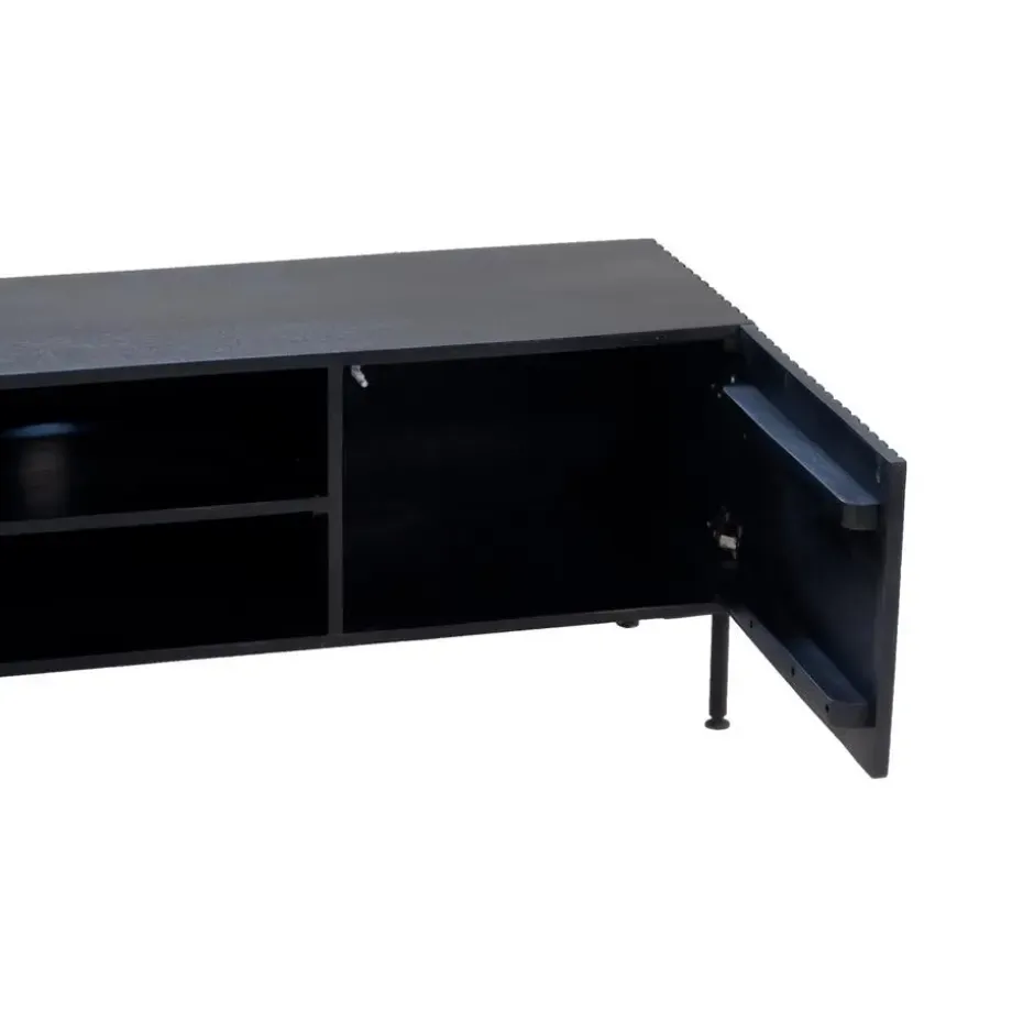 Tv-Meubel Mangohout Zwart - 200x40x50cm - 3-Deurs - Kast Roman