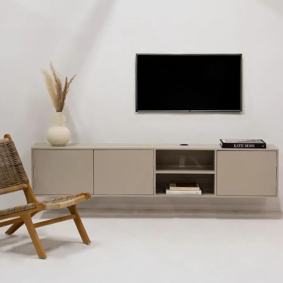 Tv-Meubel Taupe Mangohout - 3-Deurs - 200x30x40cm - Loiza