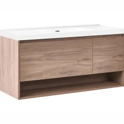 UMAYO - Wandgemonteerd meubel met wasbak - Lichtbruin - 120 cm - MDF