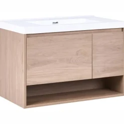 UMAYO - Wandgemonteerd meubel met wasbak - Lichtbruin - MDF