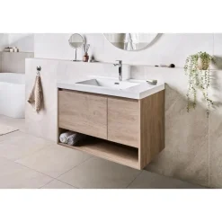 UMAYO - Wandgemonteerd meubel met wasbak - Lichtbruin - MDF