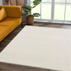 Uni Effen Laagpolig Vloerkleed Modern Creme - 240x340 CM