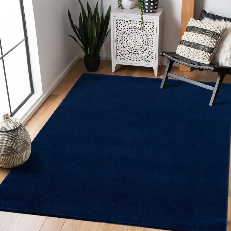 Uni Effen Laagpolig Vloerkleed Modern Donker Blauw Navy - 140x200 CM