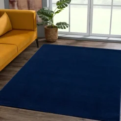 Uni Effen Laagpolig Vloerkleed Modern Donker Blauw Navy - 140x200 CM