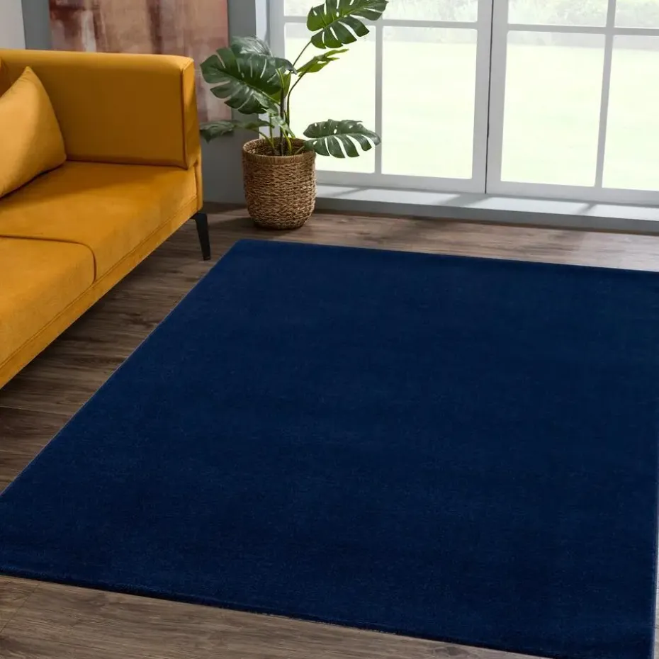 Uni Effen Laagpolig Vloerkleed Modern Donker Blauw Navy - 140x200 CM