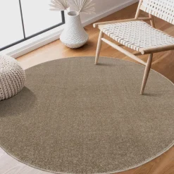 Uni Rond Effen Laagpolig Vloerkleed Modern Beige - 150 CM ROND