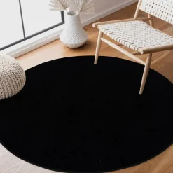 Uni Rond Effen Laagpolig Vloerkleed Modern Zwart - 300 CM ROND