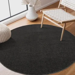 Uni Rond Effen Laagpolig Vloerkleed Modern Donker Grijs - 300 CM ROND