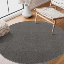 Uni Rond Effen Laagpolig Vloerkleed Modern Grijs - 120 CM ROND