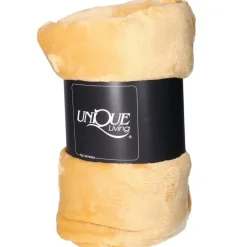 Unique Living Plaid/deken - fleece - mosterd geel - 130 x 180 cm