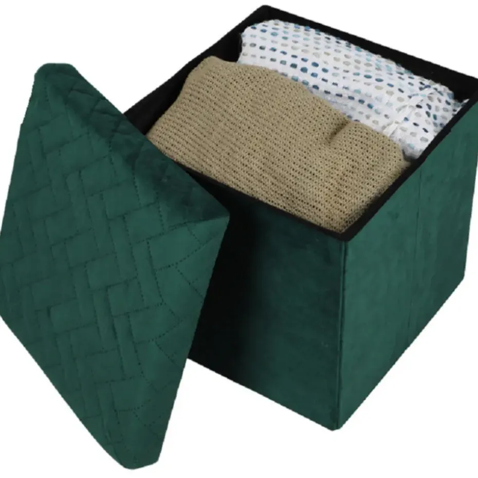 Urban Living poef - hocker - velvet donkergroen - mdf - 38x38 cm