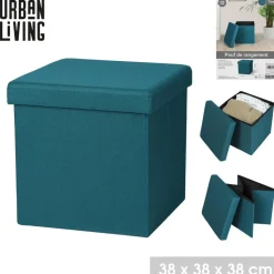 Urban Living poef/hocker/opbergbox - zeeblauw - mdf/stof - 38 x 38 cm