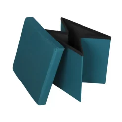 Urban Living poef/hocker/opbergbox - zeeblauw - mdf/stof - 38 x 38 cm